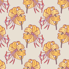 Minimal vector blooming colorful flower seamless pattern for packaging design or brand identity