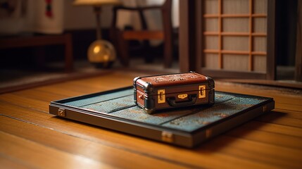 retro suitcase in miniature on a stand