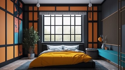 modern bedroom in yellow and black