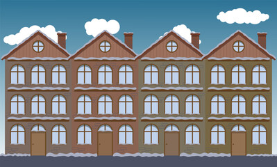 Minimalism of urban buildings in winter. The structure of the city residential appearance.