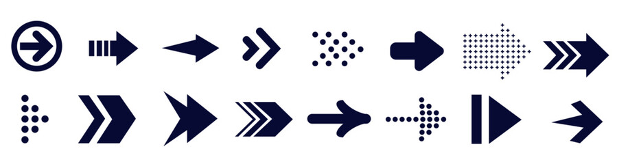 Flat style arrows isolated on white background. Set of arrows. Collection of arrows icons.