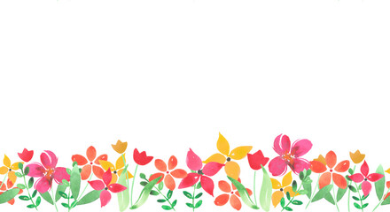 Bright flower border isolated on white. Watercolor illustration. Floral design elements  of colorful hand drawn line twigs