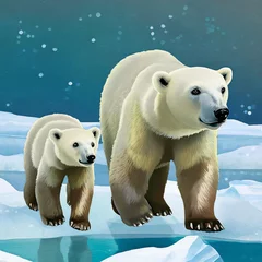 Foto op Canvas Polar bear (Ursus maritimus) mother and cub walking over ice, Svalbard, Norway © luis