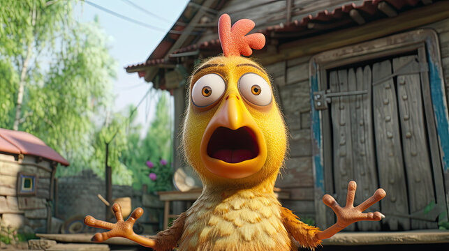 3d cartoon character cute and adorable chicken in garden