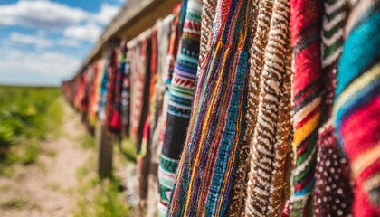 Close-Up of assorted Native American Textiles hanging side by side