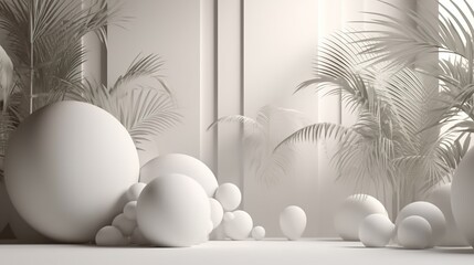 the interior of a white room with white balls
