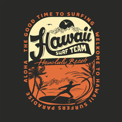 Aloha hawaii waves surfing vector illustration, t-shirt graphics