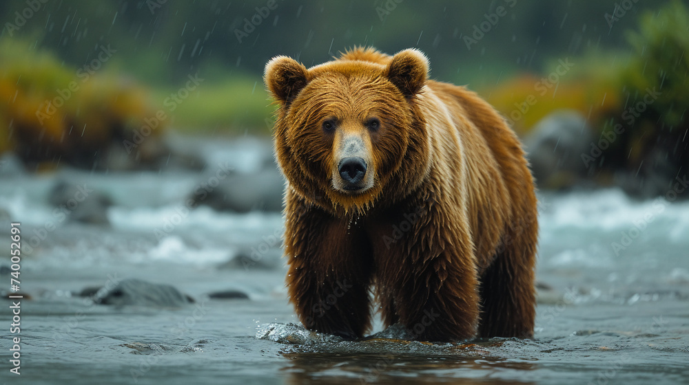 Wall mural close up wildlife photography, authentic photo of a brown bear in natural habitat, taken with teleph