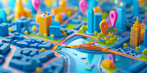3d city map with 3d pinters location