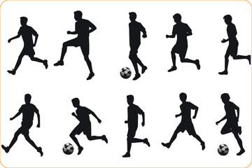 Fototapeta premium Black silhouettes of Kids Playing Soccer, Set of Kids playing soccer vector, Soccer players