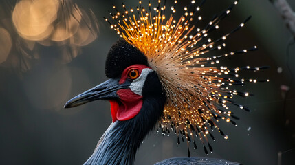 close up wildlife photography, authentic photo of a crowned crane in natural habitat, taken with...