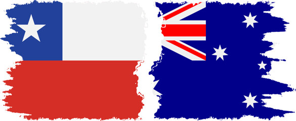 Australia and Chile grunge flags connection vector