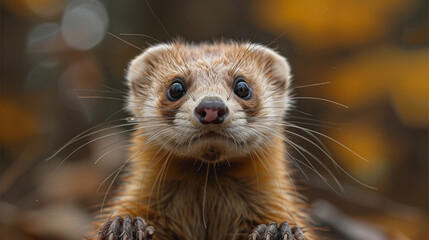 close up wildlife photography, authentic photo of a cute ferret in natural habitat, taken with telephoto lenses, for relaxing animal wallpaper and more