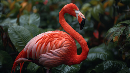 Obraz premium close up wildlife photography, authentic photo of a flamingo in natural habitat, taken with telephoto lenses, for relaxing animal wallpaper and more