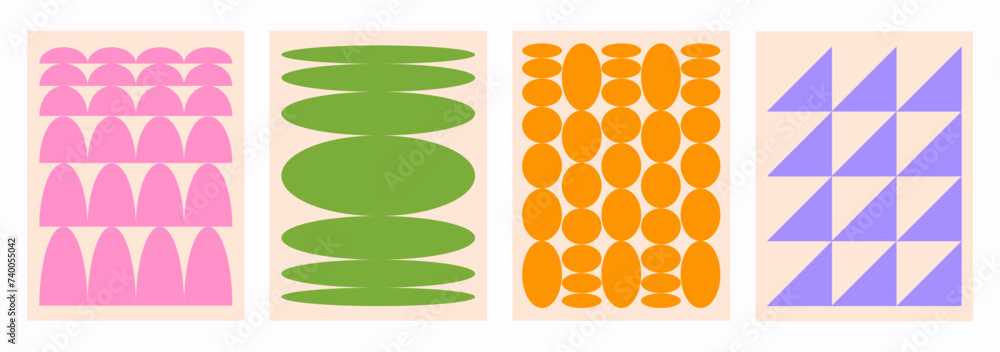 Aufkleber Abstract set backgrounds of naive geometric shapes. Brutal geometrical figure wave patterns. Trendy retro vector illustration