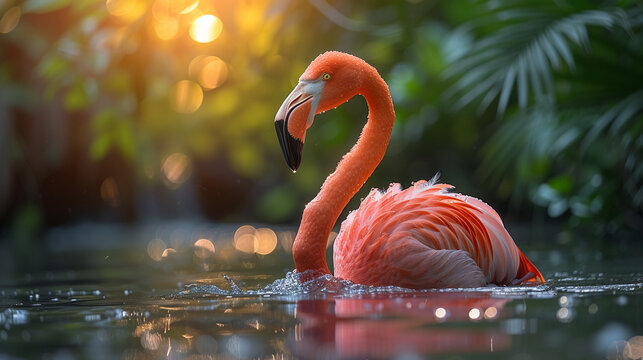 close up wildlife photography, authentic photo of a flamingo in natural habitat, taken with telephoto lenses, for relaxing animal wallpaper and more