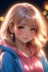 Portrait d'une femme portant une veste et un hoodie rose