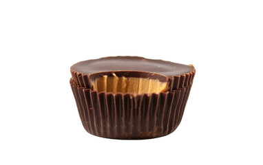 A detailed view of a chocolate cupcake with rich icing and a moist cake base. Isolated on a Transparent Background PNG.