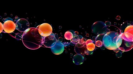 Abstract colorful soap bubbles wallpaper isolated on black background - obrazy, fototapety, plakaty