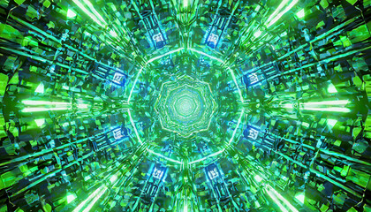 Green blue Blinking kalaidoscope 3d illustration background wallpaper