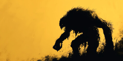 a silhouette of a monster in a dark setting scary - obrazy, fototapety, plakaty