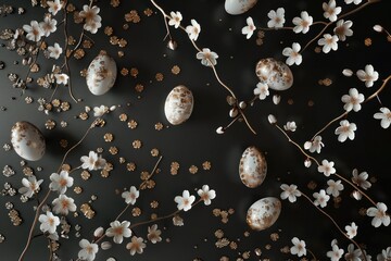 easter eggs flying on dark background easter egg