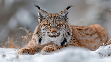 Obraz premium close up wildlife photography, authentic photo of a lynx in natural habitat, taken with telephoto lenses, for relaxing animal wallpaper and more