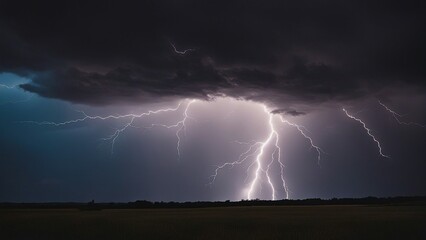 lightning in the night _A stunning image of a big lightning bolt in the sky, creating a contrast of light and dark.  