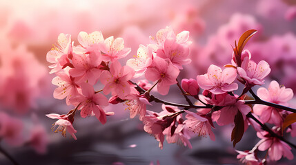 Obraz premium Cherry blossoms in full bloom create a soft and dreamy atmosphere