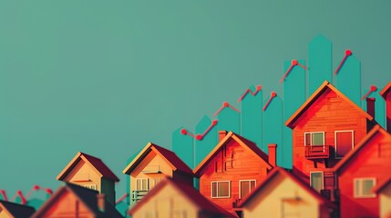 An upward trend in the housing market indicating significant financial gains from rental income or real estate investments, symbolizing a booming property sector - obrazy, fototapety, plakaty