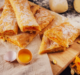 Vertuta or placinta with pumpkin on wood