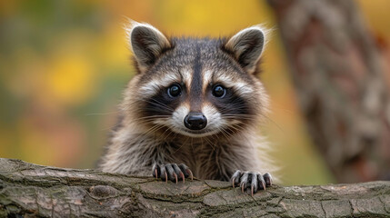 close up wildlife photography, authentic photo of a cute raccoon in natural habitat, taken with telephoto lenses, for relaxing animal wallpaper and more