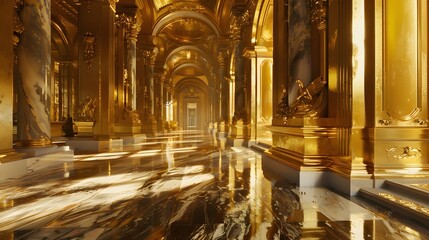 gold marble interior of the royal palace. golden palace. castle interior.
 - Powered by Adobe