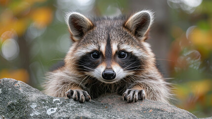 close up wildlife photography, authentic photo of a cute raccoon in natural habitat, taken with telephoto lenses, for relaxing animal wallpaper and more