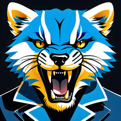 Obraz premium Chic Wardrobe and Cheerful Charisma: Exploring the Charming Sabretooth Cub's Fashion and Expressions.(Generative AI)