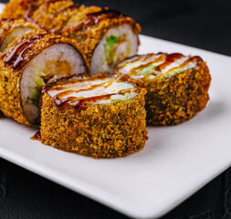 Tempura Maki Sushi on white plate