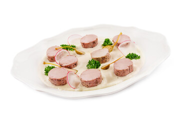 Salad with cream sauce and beef tongue