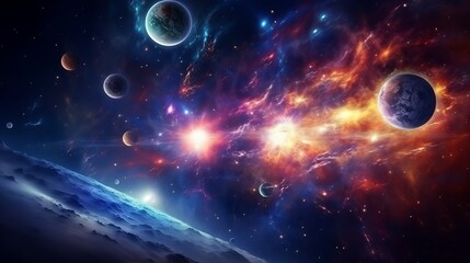 Obraz premium Deep space art. Nebulas, planets, galaxies and stars in beautiful composition. Awesome for wallpaper and print.