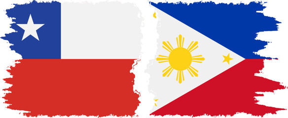 Philippines and Chile grunge flags connection vector