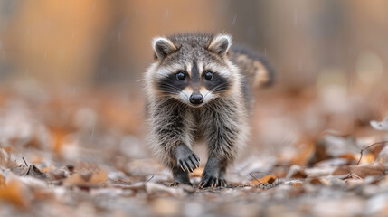 Fototapeta premium close up wildlife photography, authentic photo of a cute raccoon in natural habitat, taken with telephoto lenses, for relaxing animal wallpaper and more
