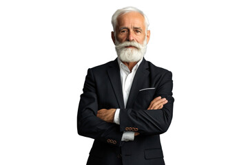 Portrait studio Smart and healthy senior business man wearing suit and t shirt that posing and smiling relaxedly isolated on transparent png background.