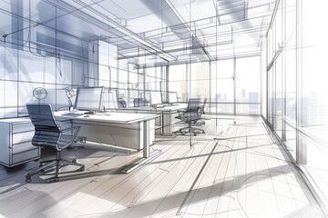 Sketch of a light and spacious company office area