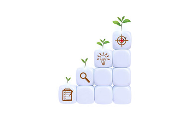 Place the white blocks as steps towards the goal and the tree symbol. Goal progress and growth...