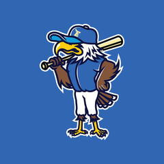 Eagle Mascot Object Baseball Club Sport Set in Vintage Hand Drawn Design