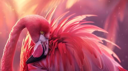 Flamingo with wing feathers, Close up
 - Powered by Adobe