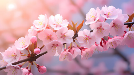 Obraz premium Cherry blossoms in full bloom create a soft and dreamy atmosphere