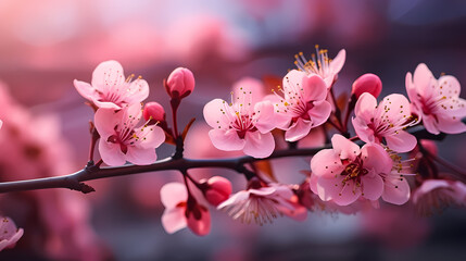 Obraz premium Cherry blossoms in full bloom create a soft and dreamy atmosphere