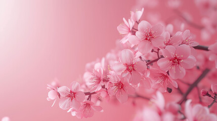 Spring flowers banner cherry blossoms on pink background