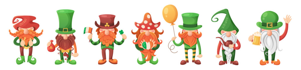 Happy St. Patrick Day with gnome Cartoon Illustration set
