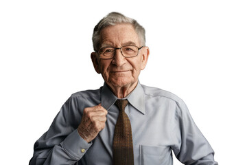 Portrait studio Smart and healthy senior business man wearing suit and t shirt that posing and smiling relaxedly isolated on transparent png background.